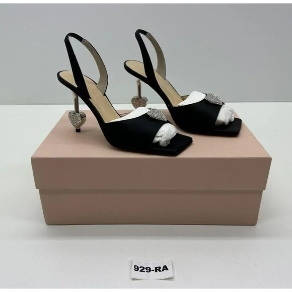 Mach & Mach Slingback Heel Sandals Women's 37 Black Embellished‎ Crystal Heart - Picture 4 of 16